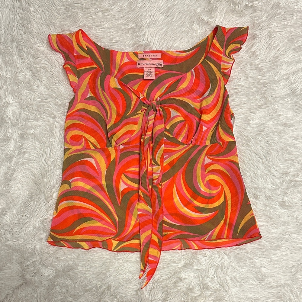 Y2K Bandolino Petite Women's Swirl Pattern Babydoll Blouse